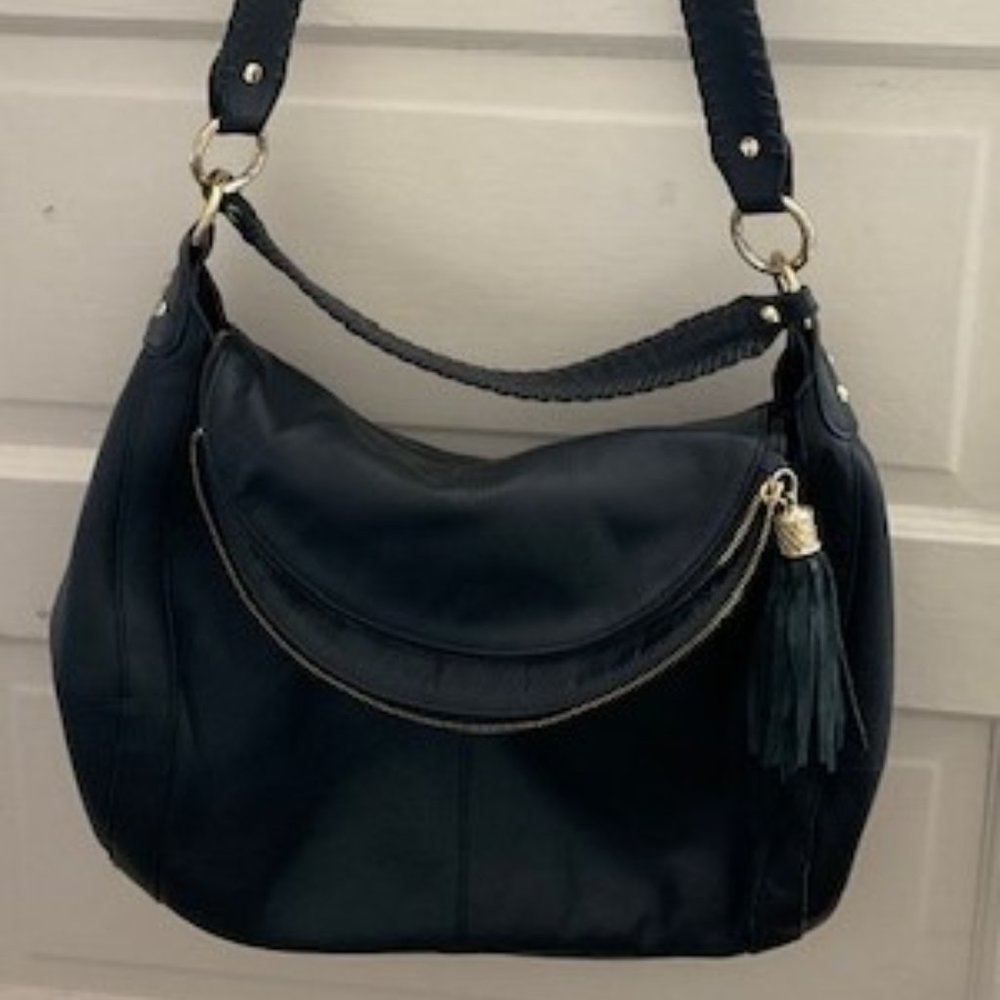 Thick genuine pebble leather, black slouch purse